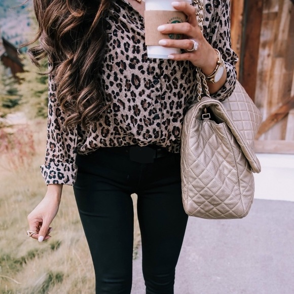 Leopard Print Button Down Long Sleeve Shirt - Picture 3 of 5